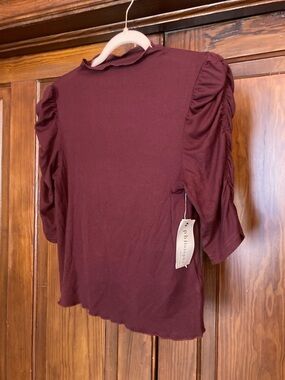 Philosophy New Burgundy Puff-Sleeve Mockneck Viscose Blend Top Medium